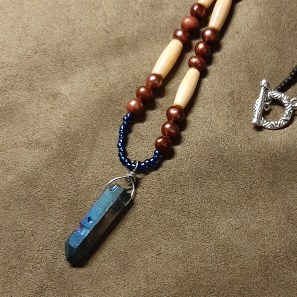 Titanium blue quartz pendant necklace